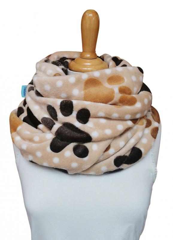 PFOTENLIEBE-graür-Loop-pinke-Pfoten-Loopschal